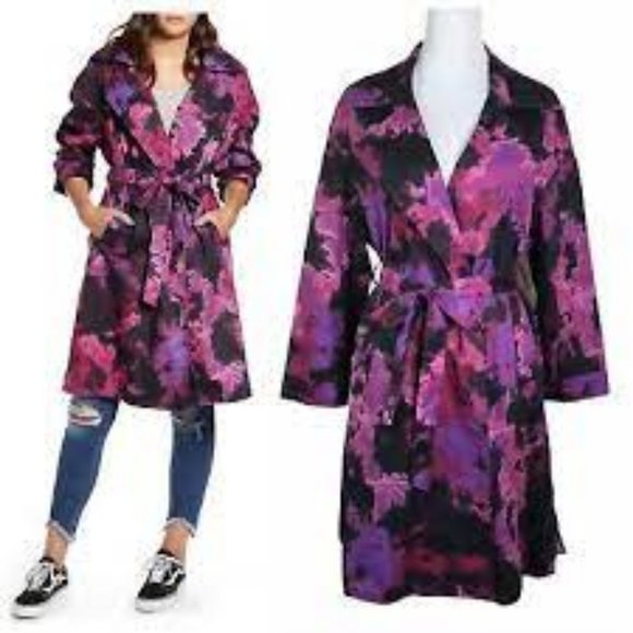 Tinsel Jackets & Coats Tinsel Floral Belted Side Slits Trench Coat